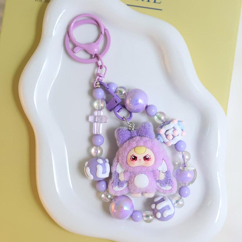 (Random beaded chain) Popular Creamy Three-Year-Old Cute Keychain Pendant Cartoon Doll Figurine Trendy Toy Blind Bag Charm Gift